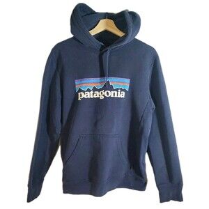 Patagonia Fitz Roy P-6 Logo Gorpcore Hoodie Navy Blue Unisex Small (Flaw)